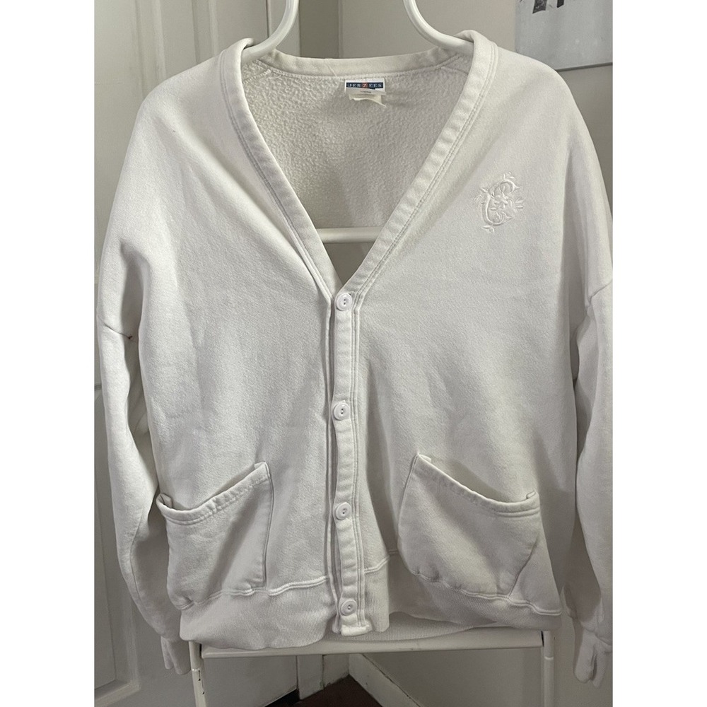 Vintage 80s 90s Jerzees USA Made White Cardigan One Size Riverside Embroidered C